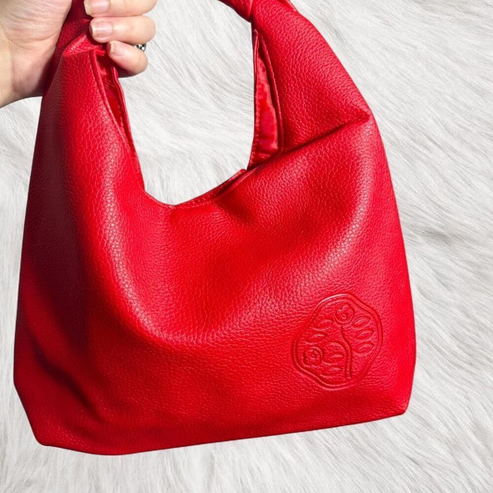 Shiseido Red leather Small Hobo bag embossed logo, NWOT Lightweight Shoulder bag - Picture 2 of 6